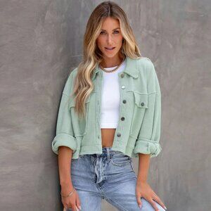 Women's Waffle Cardigan Short Top Coat - Mint Green - Size Medium